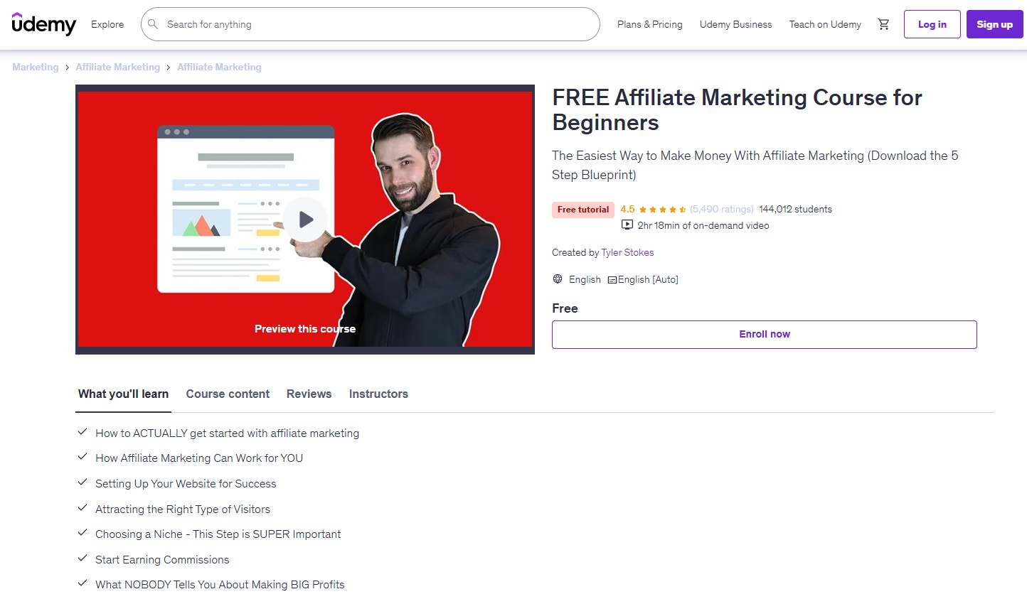 Udemy: Free Affiliate Marketing Course for Beginners