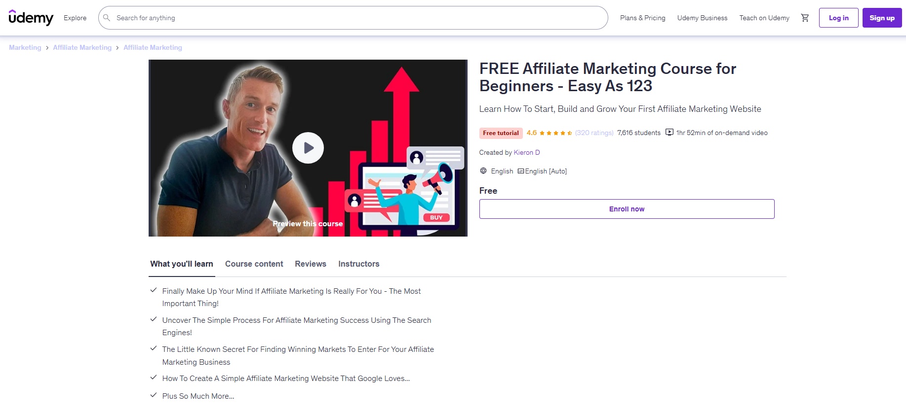 Udemy: Free Affiliate Marketing Training for Beginners