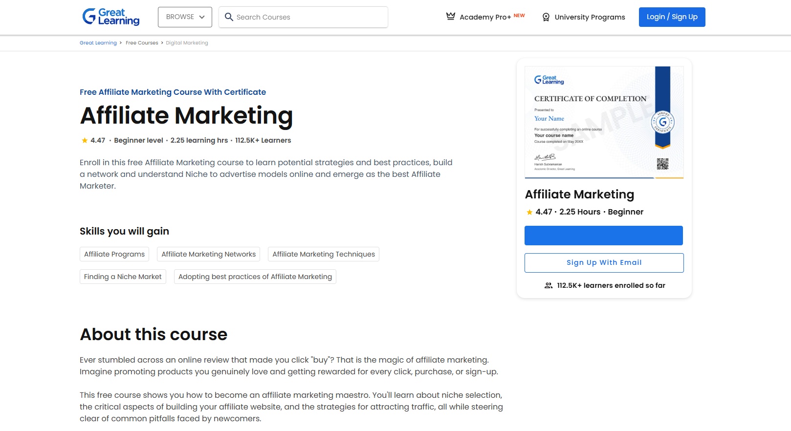 Great Learning Academy: Affiliate Marketing