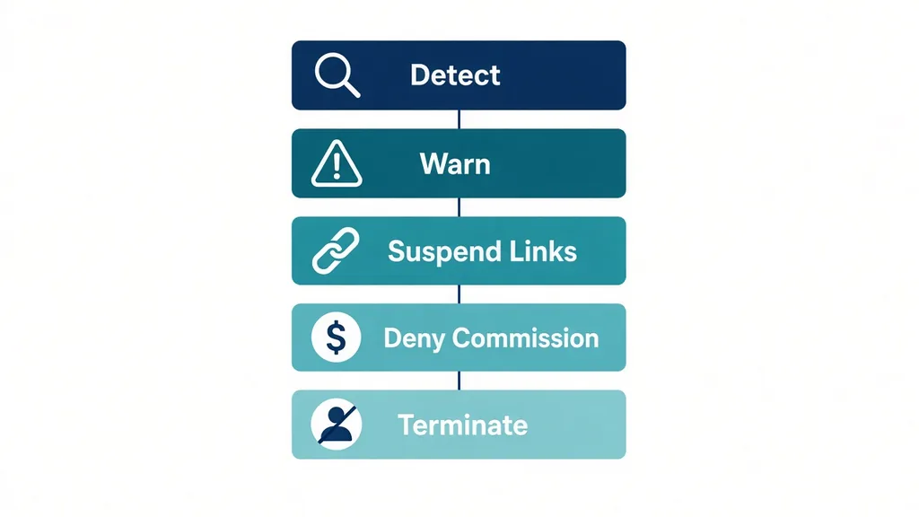 Enforcement ladder for brand bidding violations from warn to suspend to terminate